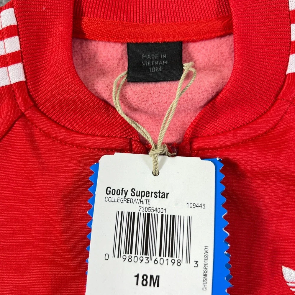 Adidas Track Suit Kids 18M Red Disney Goofy Superstar‎ Jacket Pants Set Vintage
